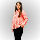 Women's Peach Floral Print Shirt | Viscose Relaxed Fit Blouse