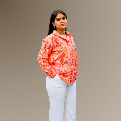 Peach Floral Print Shirt