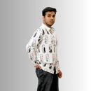 Men's White Japanese Print Shirt | Paneled Cultural Illustration Design