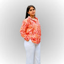 Women's Peach Floral Print Shirt | Viscose Relaxed Fit Blouse