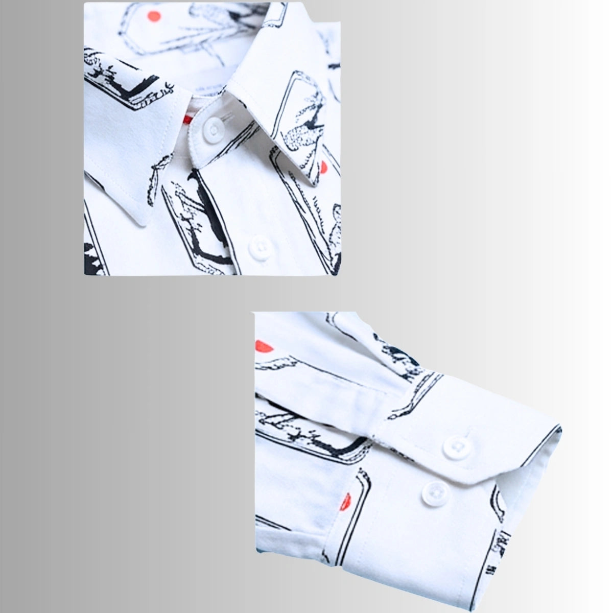 Men's White Japanese Print Shirt | Paneled Cultural Illustration Design