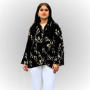 Women's Black Floral Print Shirt | Frill Sleeve Cotton Blouse