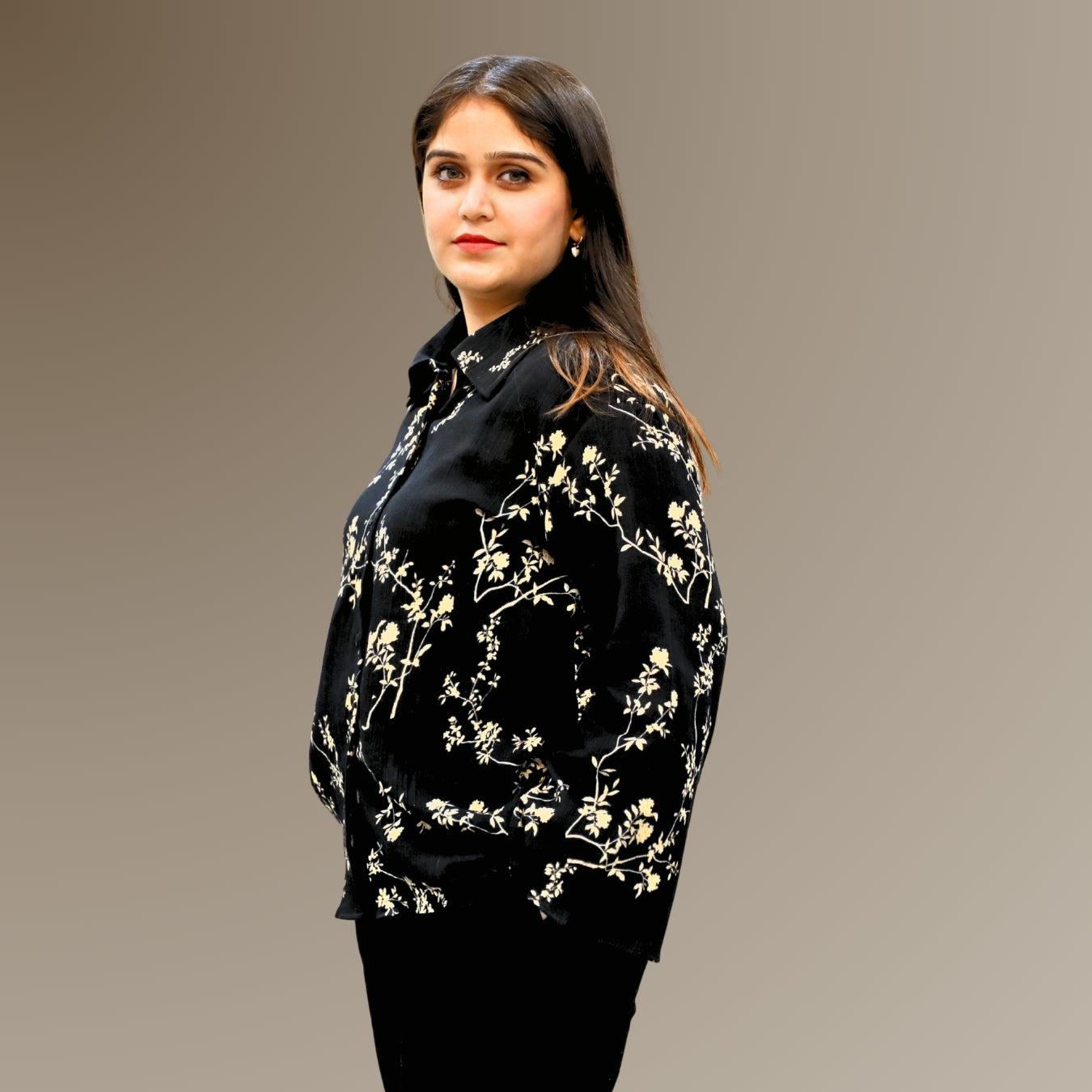 Black-Beige Floral Print Shirt