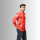 Men's Crimson Red Calligraphy Print Shirt | Geometric Seal Design