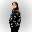 Women's Black Floral Print Shirt | Frill Sleeve Cotton Blouse
