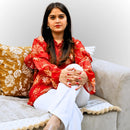 Women's Red Floral Print Shirt | Ruffle Sleeve & Collar Cotton Blouse