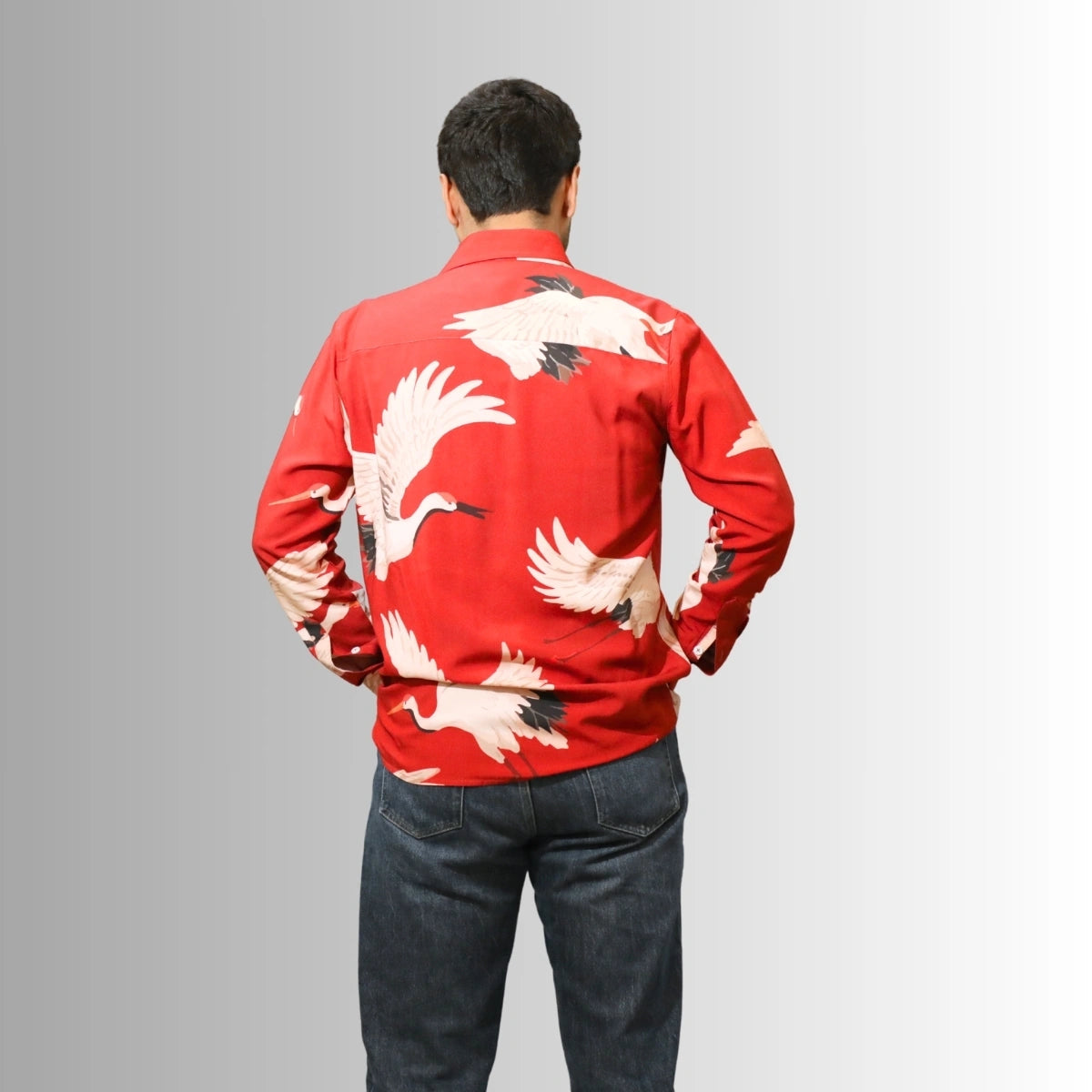Deep Red Swan Print Resort Shirt
