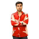 Deep Red Swan Print Resort Shirt