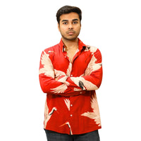 Deep Red Swan Print Resort Shirt