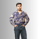 Men's Navy Floral Print Shirt | Indigo & Cream Traditional Design