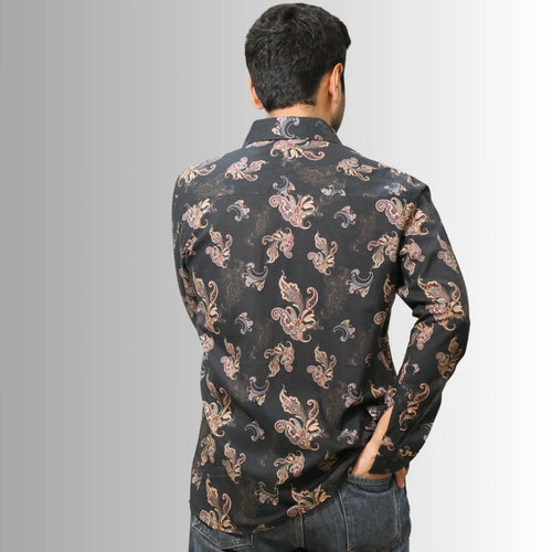 Men's Black Paisley Print Shirt | Cotton Evening Wear