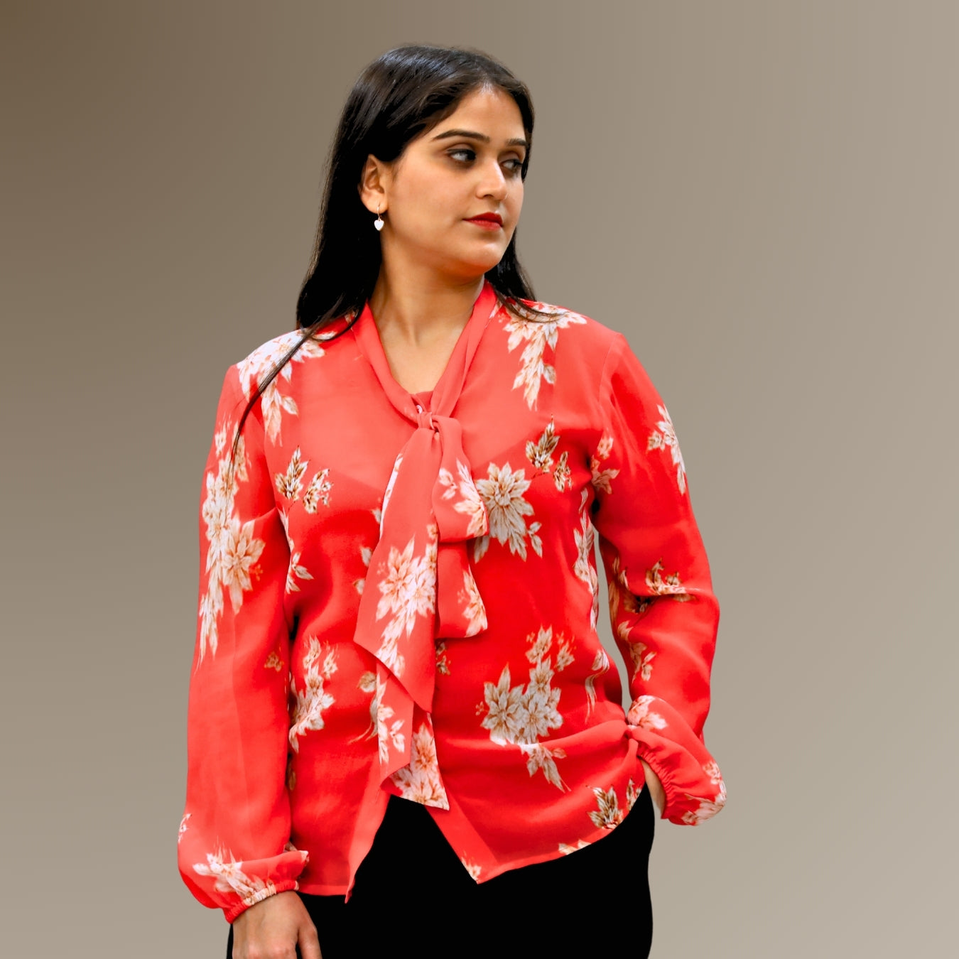 Flower Printed Red Shirt for Women