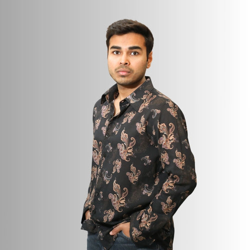 Men's Black Paisley Print Shirt | Cotton Evening Wear