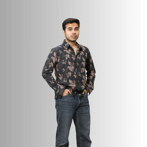 Men's Black Paisley Print Shirt | Cotton Evening Wear