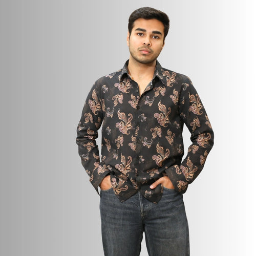 Men's Black Paisley Print Shirt | Cotton Evening Wear