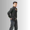 Black Crane Print Shirt Men's | Architectural White Motifs