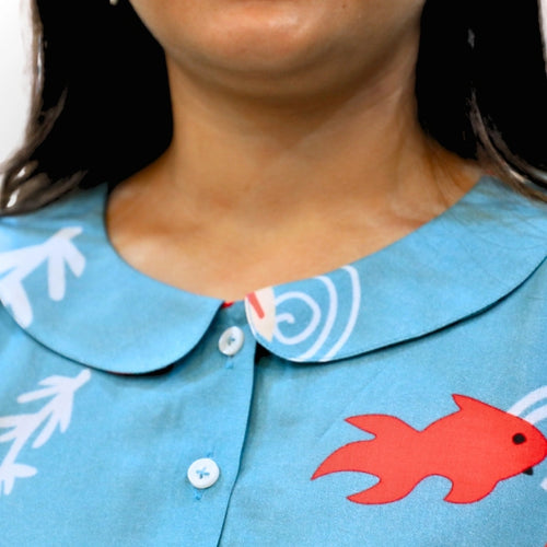 Women's Sky Blue Abstract Print Shirt | Viscose Top
