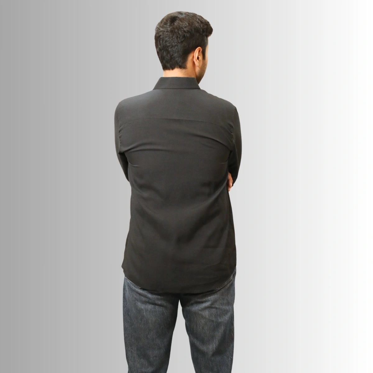 Black Crane Print Shirt Men's | Architectural White Motifs