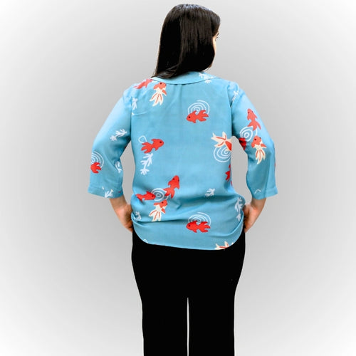 Women's Sky Blue Abstract Print Shirt | Viscose Top