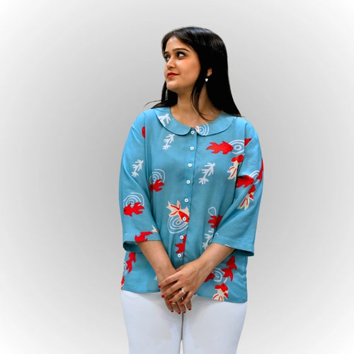 Women's Sky Blue Abstract Print Shirt | Viscose Top