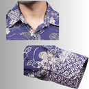 Men's Navy Floral Print Shirt | Indigo & Cream Traditional Design