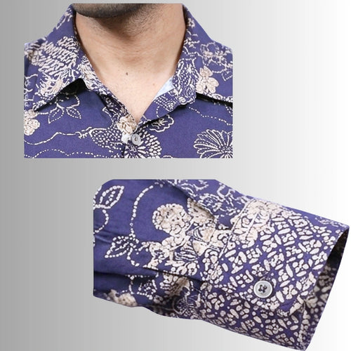 Men's Navy Floral Print Shirt | Indigo & Cream Traditional Design