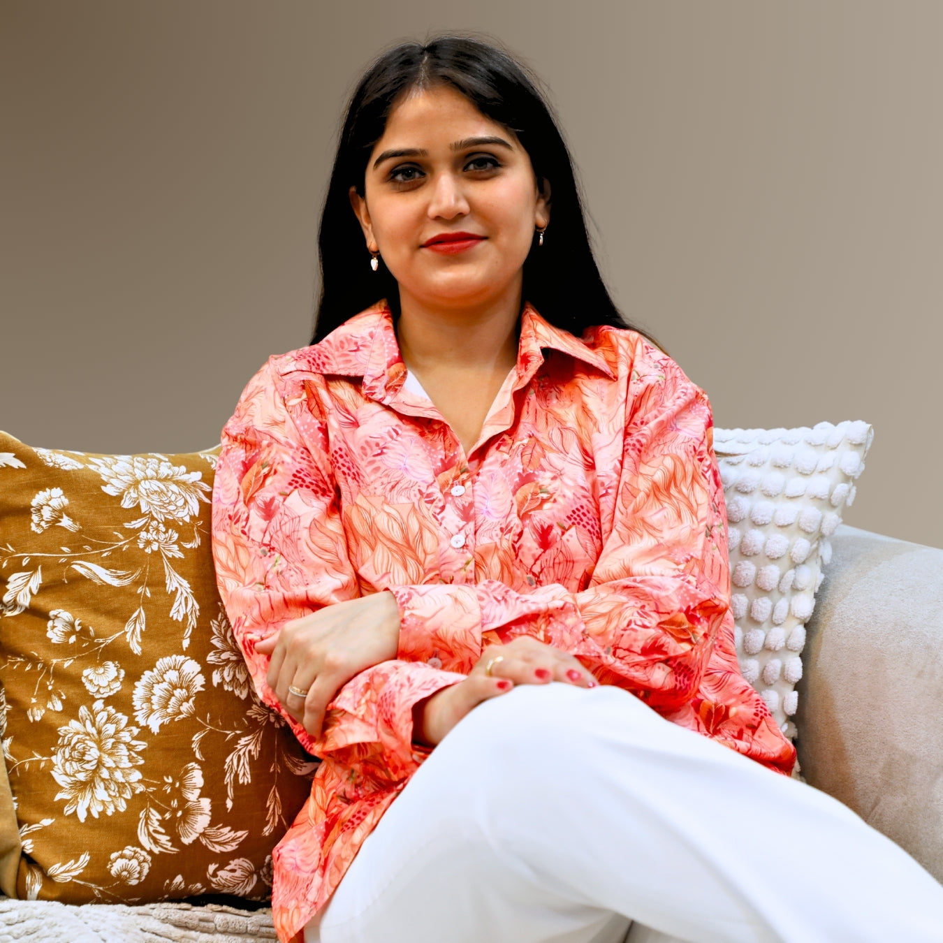 Peach Floral Print Shirt