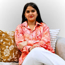 Women's Peach Floral Print Shirt | Viscose Relaxed Fit Blouse