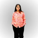 Women's Peach Floral Print Shirt | Viscose Relaxed Fit Blouse