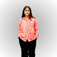 Women's Peach Floral Print Shirt | Viscose Relaxed Fit Blouse