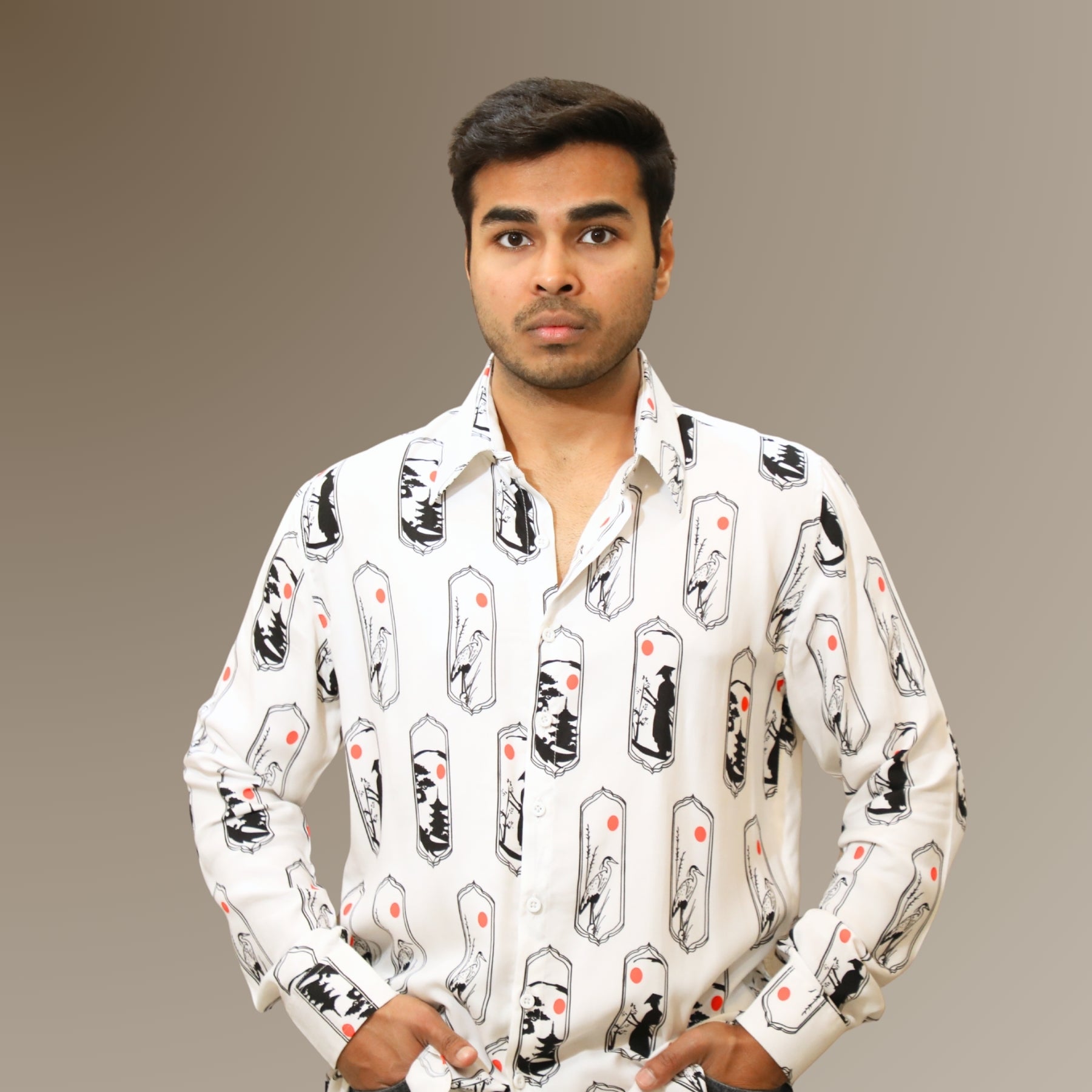 White Japanese Art Print Shirt