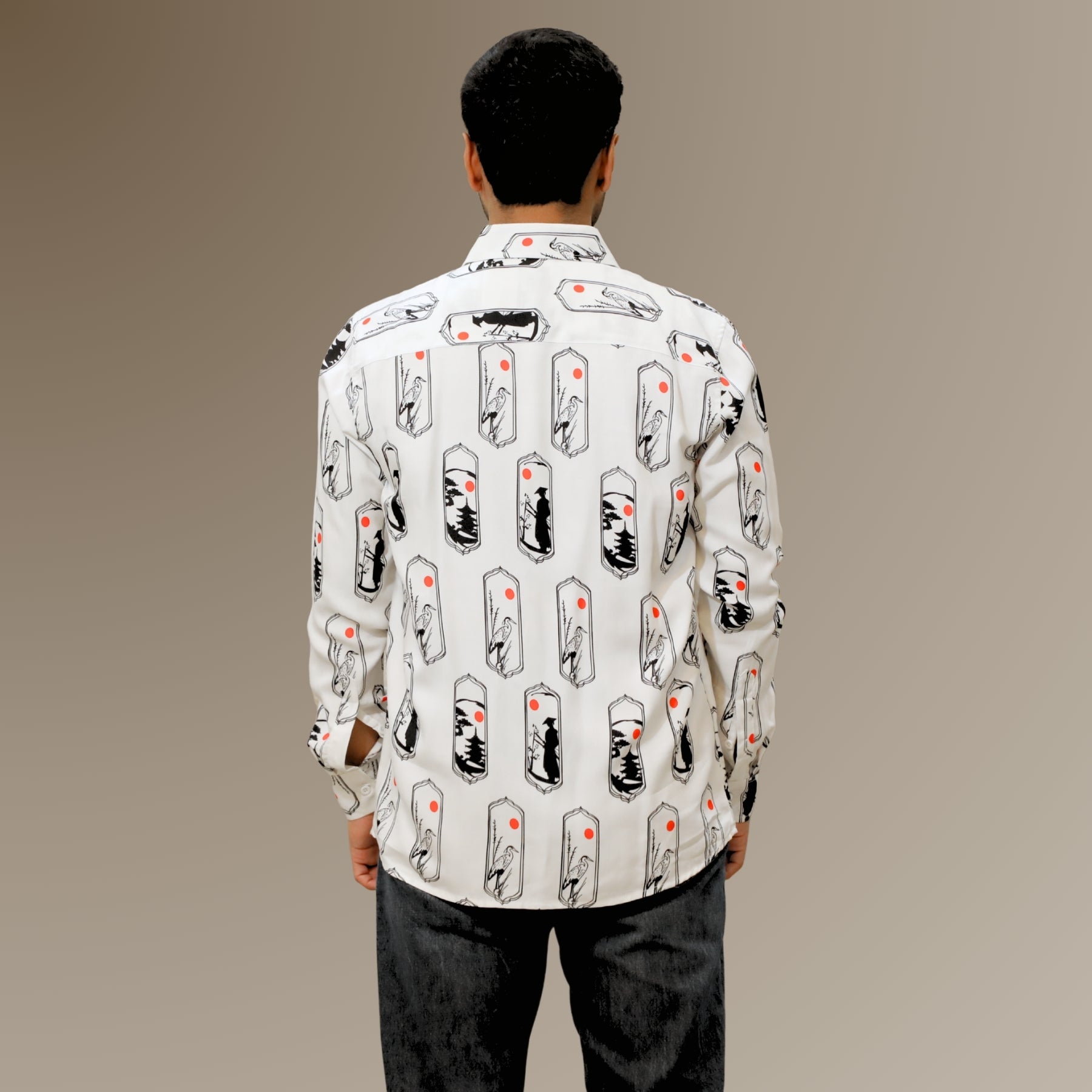 White Japanese Art Print Shirt